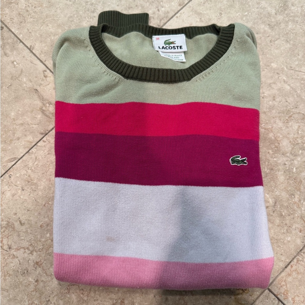 Lacoste Women's Colorblock Crewneck Sweater - Green, Pink, White